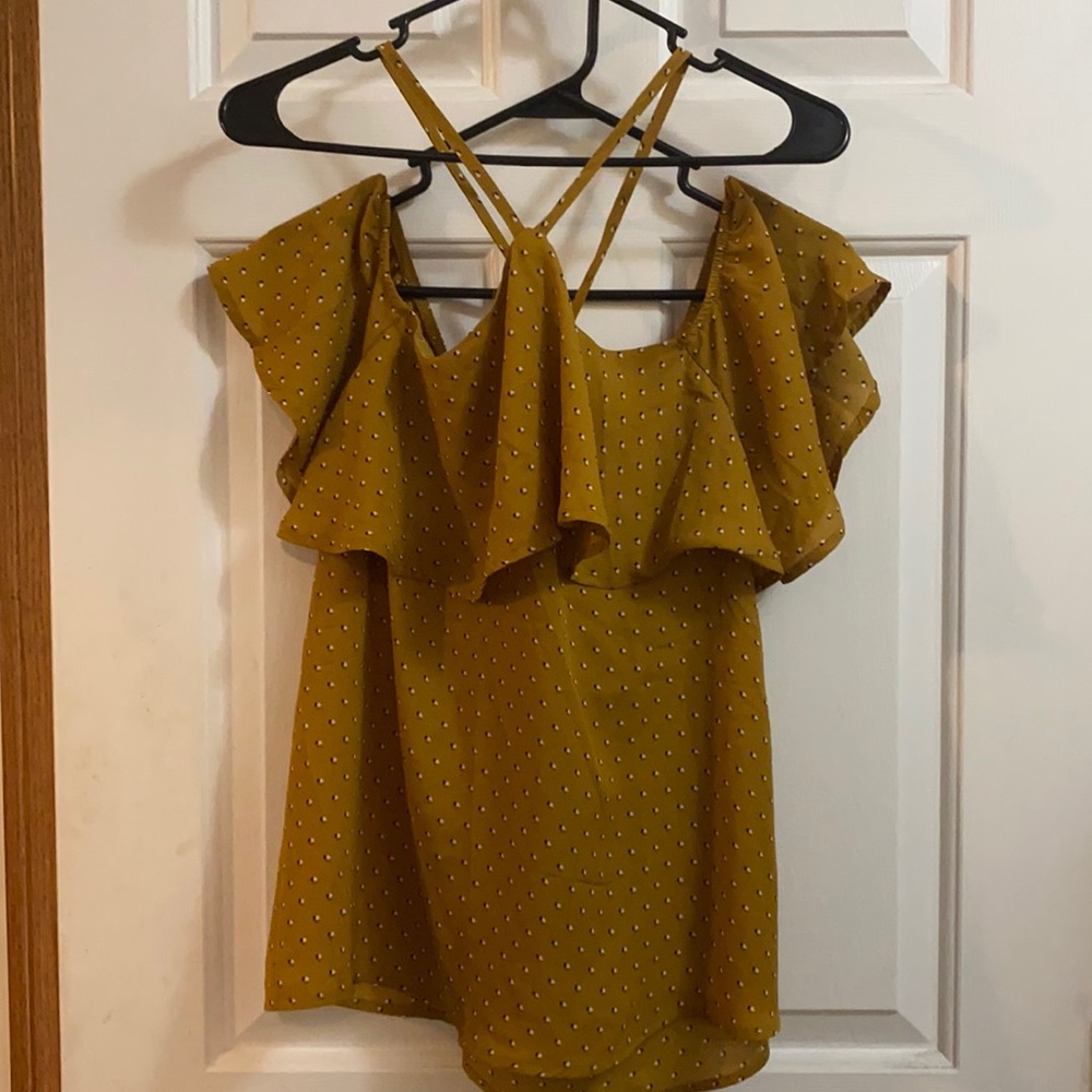 Off shoulder flutter sleeve mustard yellow blouse